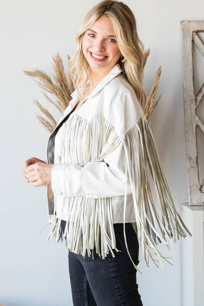 Veveret - Vente Veste en cuir – femme - Veste de moto vintage en similicuir à franges8