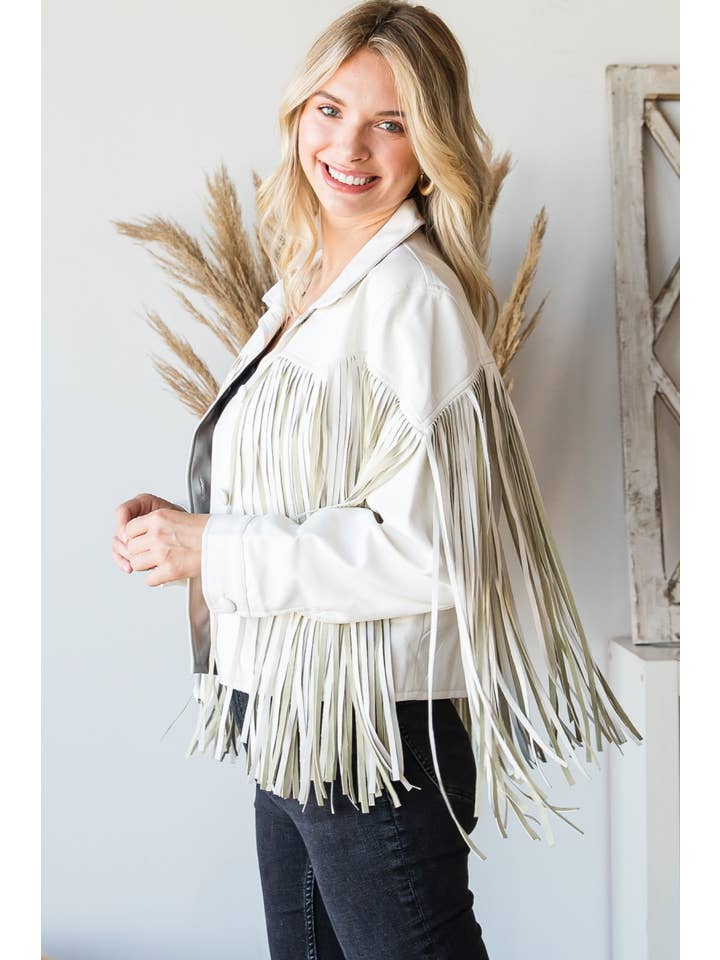 Veveret - Venta al por mayor Chaqueta de cuero - Mujer - Chaqueta de moto vintage de piel sintética con flecos8