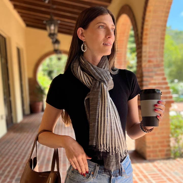 Humble Hilo - Wholesale Scarf - Women's - Humble Hilo Cumulus 100% Cotton Scarf Center Stripes45