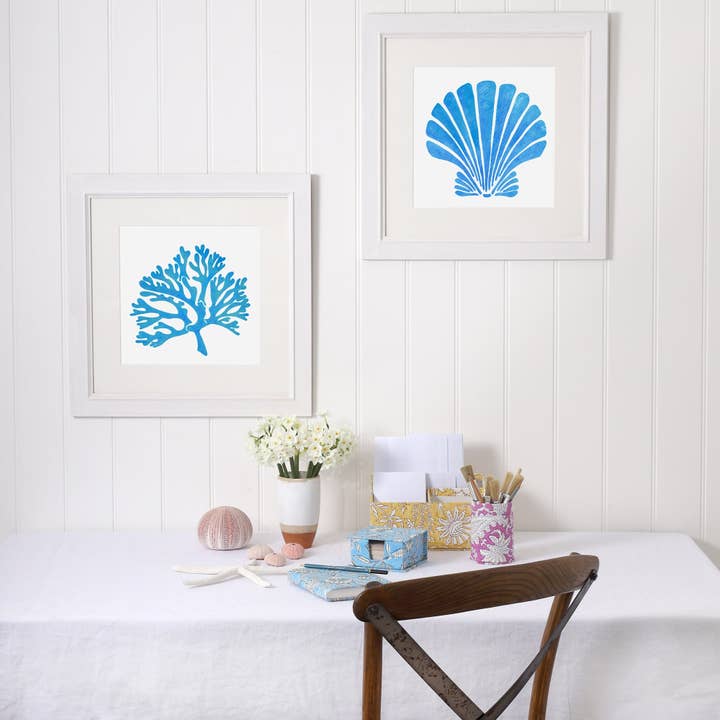 Cream Cornwall - Wholesale Art Print - Fistral Blue Scallop Shell Art Print – Mounted in Two Sizes4