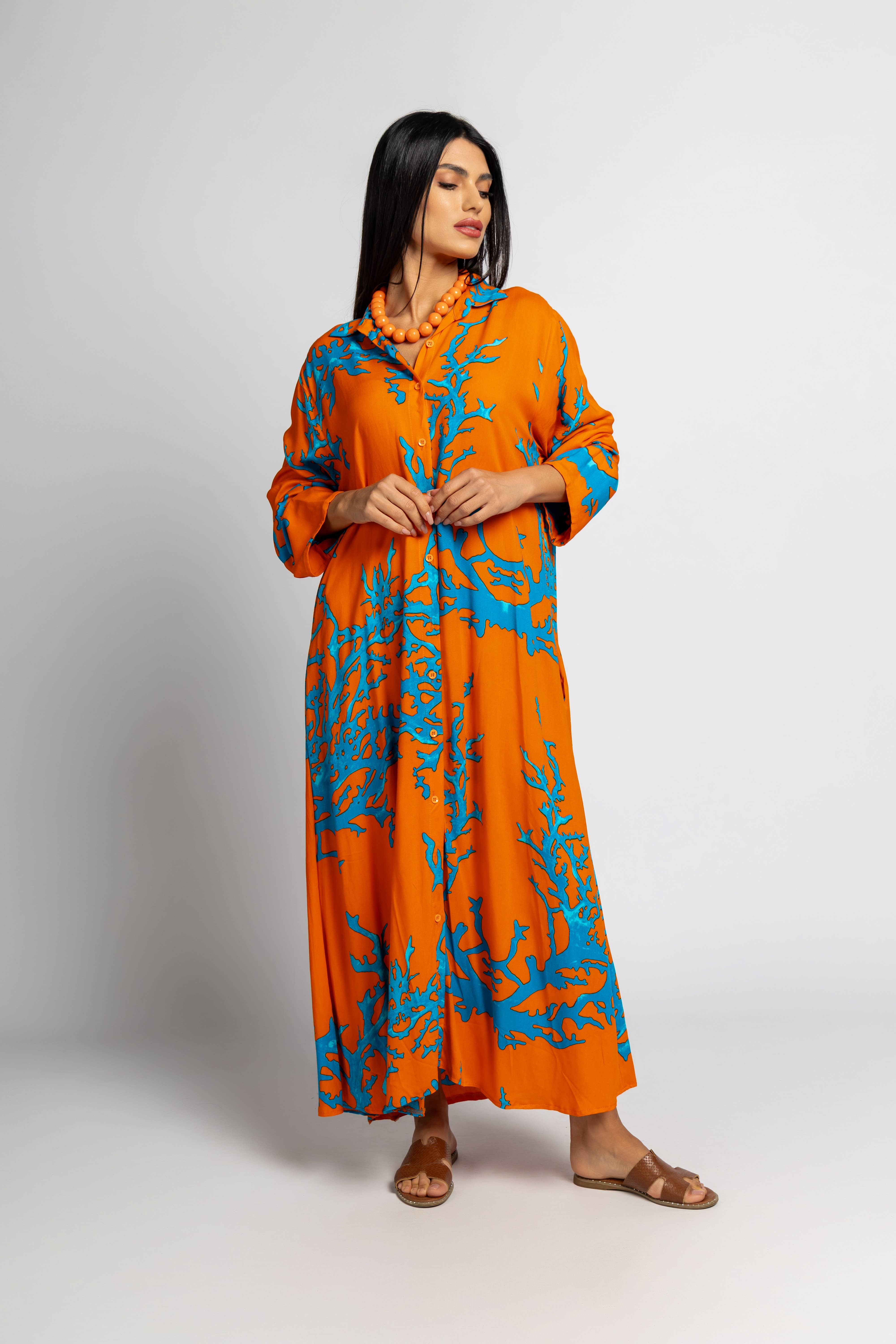 FAME GREECE - Vente Robe – femme - Robe chemise F-300 corail3