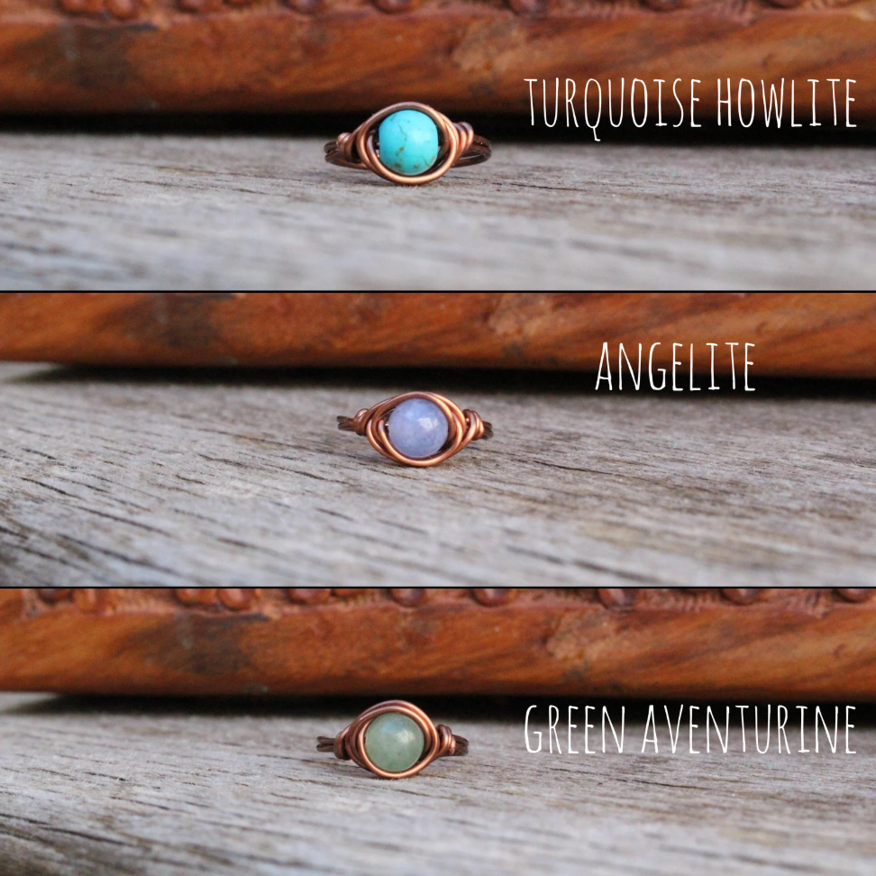 Gratefully Dreaming - Wholesale Cocktail/Statement Ring - Antique Copper Wire Wrapped Gemstone Rings 7