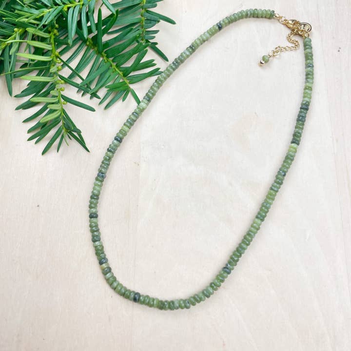 Zara// Nephrite Jade Beaded Gemstone Necklace for wholesale by Ewelina Pas Jewelry