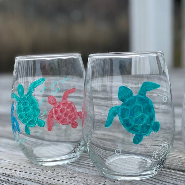 Paula Freeman Art - Vente Verres à vin - Verre à vin peint à la main TROPICAL SET – Verrerie côtière5