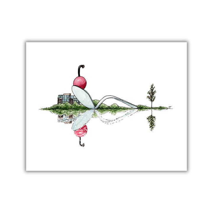 Cherry and Spoon Reflection - Pen and Watercolor Art - Archival Quality Art Print for wholesale by Alyssa Whetstone Art
