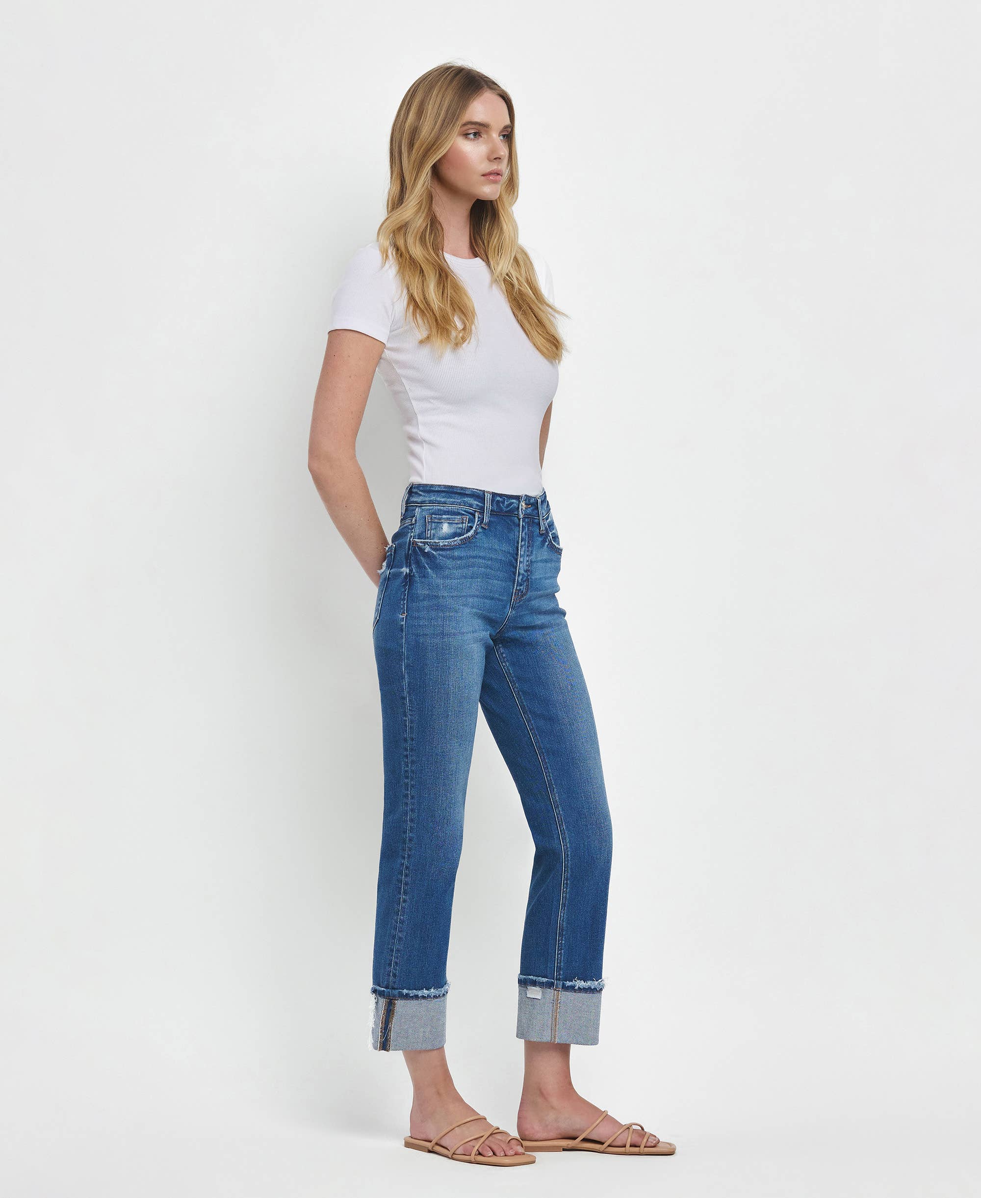 DAPHNE HIGH RISE CUFFED STRAIGHT JEANS T6600 for wholesale on Faire7