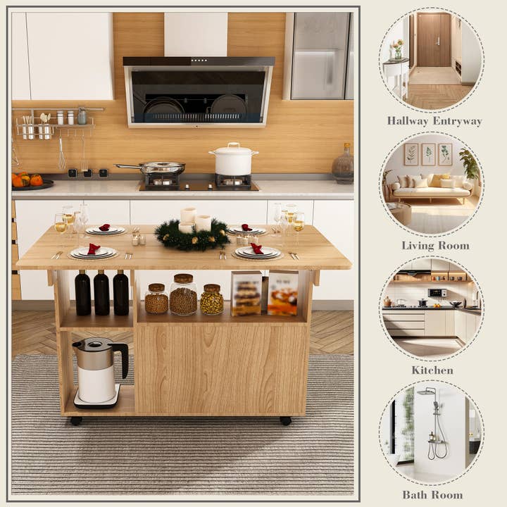 39F Inc. - Wholesale Side Table - Multi-Functional Folding Table with Storage Shelves and Wheels, 47 Inch Foldable Dining Table for Small Spaces, Compact Desk for Kitchen, Dorm, Office12