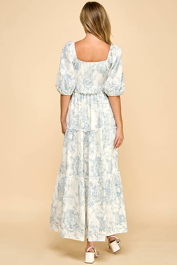 Million Colors - Vendita all'ingrosso Vestito - Donna - Vestito lungo a balze con stampa vintage blu Hattie Puff.8