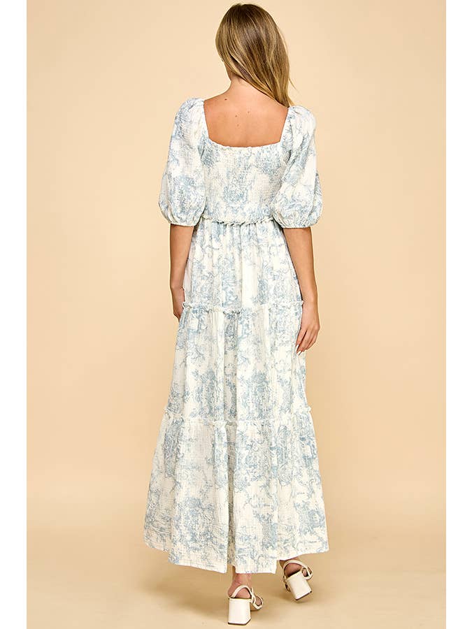 Million Colors - Vendita all'ingrosso Vestito - Donna - Vestito lungo a balze con stampa vintage blu Hattie Puff.8