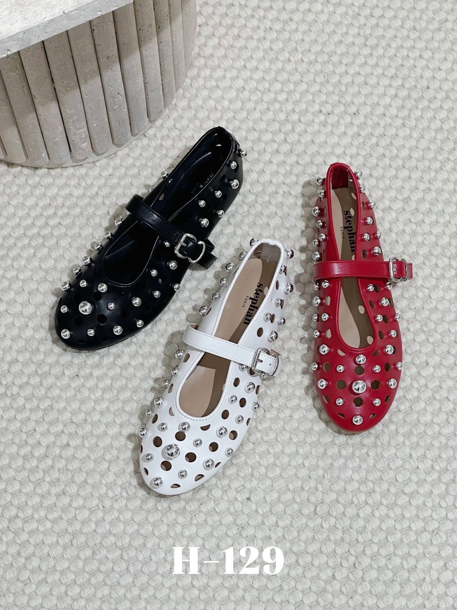 Stephan Paris - Wholesale Flats - Women's - Rock ballerinas with pearl H-1290