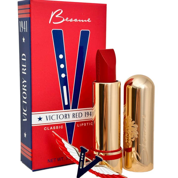 Besame Cosmetics Inc - Wholesale Lipstick - Victory Red Lipstick - 2024 Limited Edition with Victory Pin