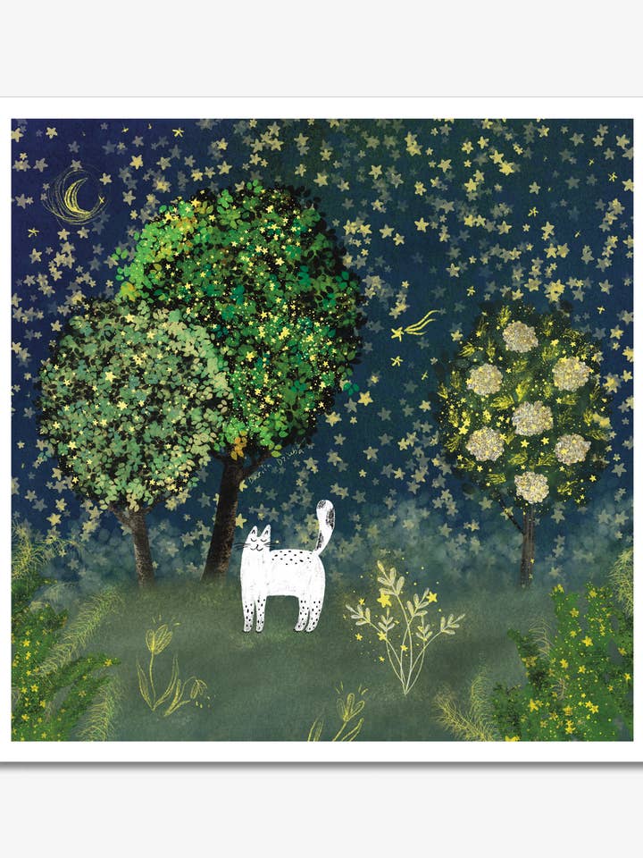 Kunsttryk af kat: Kat i stjernehave for engroshandel hos Dariia Dziuba