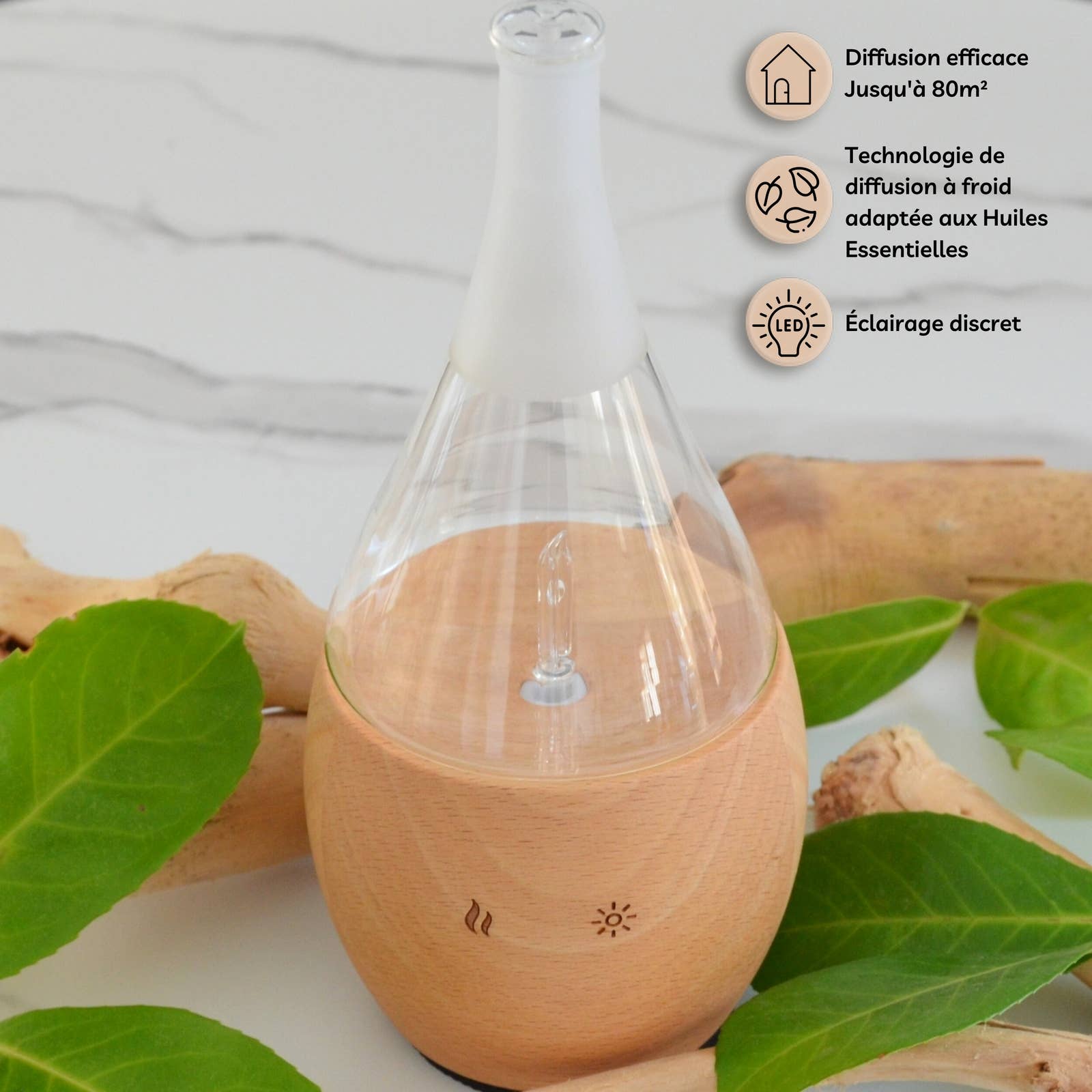 Zen'Arôme - Venta al por mayor Difusores eléctricos - Nebulizador Difusor de Aceites Esenciales de Madera y Vidrio Boléa1