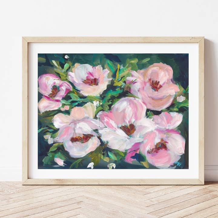 Femininity — Pink Peony Floral Art Print, Romantic Floral for wholesale by L Marie Art