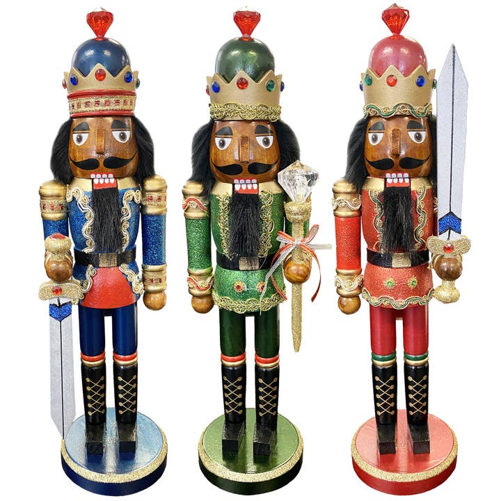 15" Black Bejeweled King Nutcracker, 3 asst. for wholesale by Santa’s Workshop Inc.
