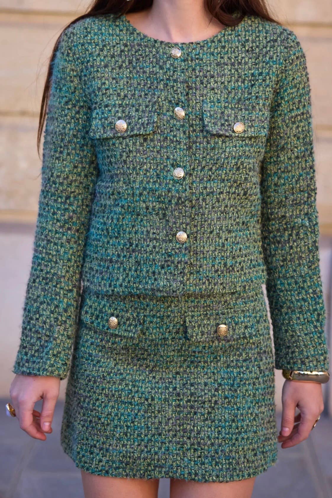 Frime - Wholesale Jacket - Women's - Tweed jacket with gold buttons - 25704
