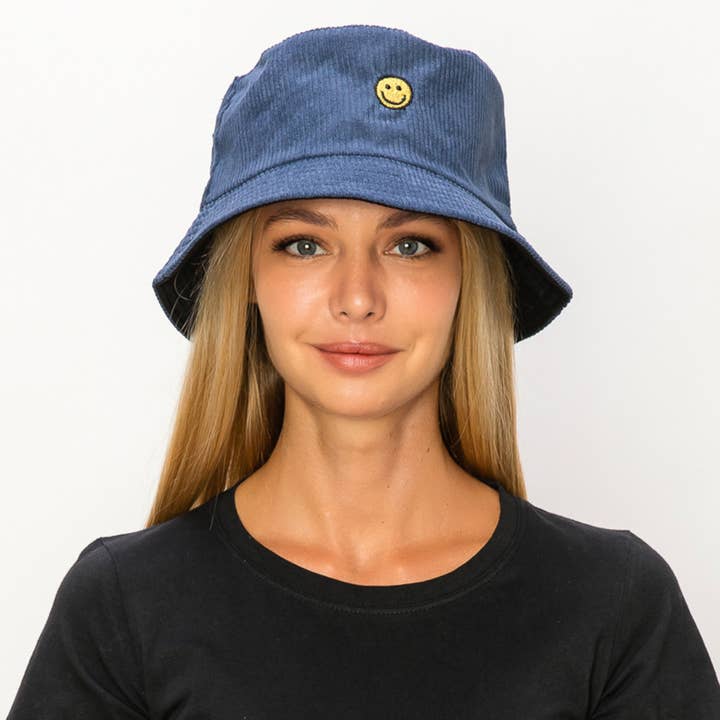 Shop Neighbors - Wholesale Bucket hat – Women's - CORDUROY HAPPY FACE BUCKET HAT2