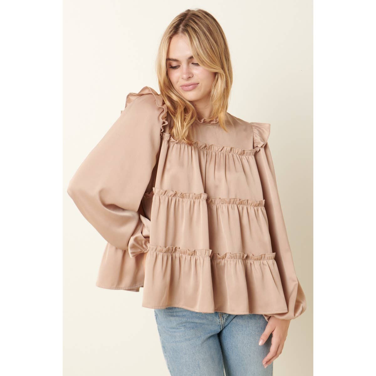 mittoshop - Wholesale Blouse - Women's - SATIN RUFFLE TIER DETAIL BLOUSE2