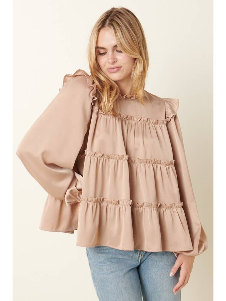 mittoshop - Wholesale Blouse - Women's - SATIN RUFFLE TIER DETAIL BLOUSE2