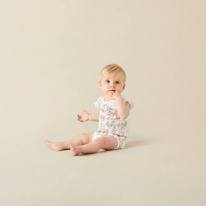 pink white Dune Flowers Lace Baby Bodysuit for wholesale on Faire