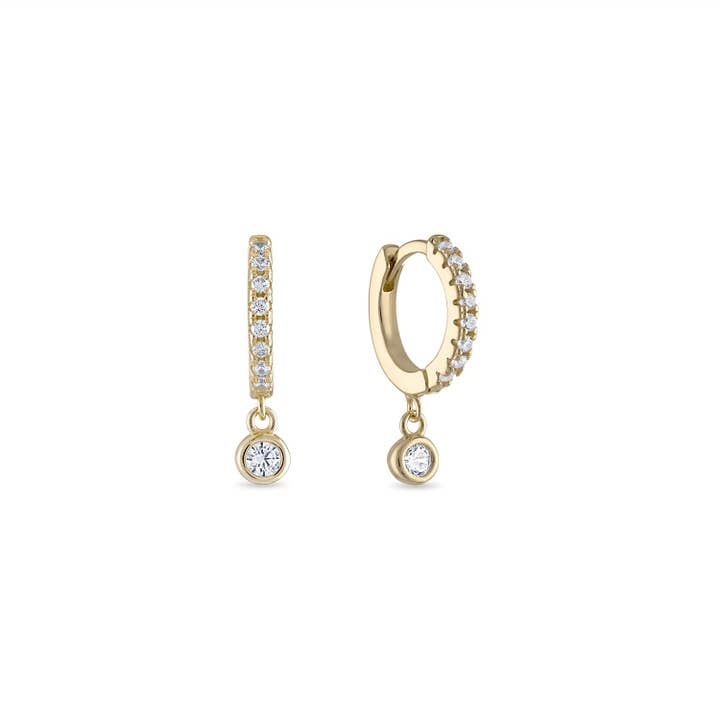 k Gold Vermeil CZ Pave Dangle Huggie Earrings for wholesale on Faire