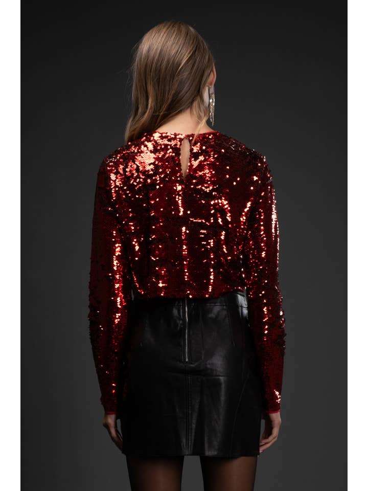 Blu Pepper - Wholesale Blouse - Women's - SEQUIN LONG SLEEVE CROP TOP