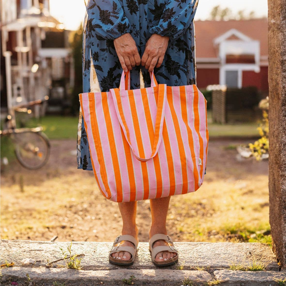 OMOM - Wholesale Tote Bag - Women's - OMOM Organic Tote Bag ORIGINAL - Striped PINK/ORANGE1