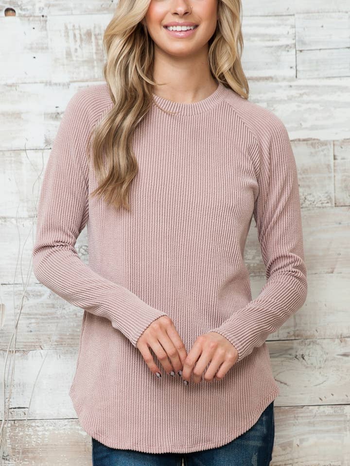 Basic Long Sleeve Crew Neck Rib Knit Top for wholesale by aa24