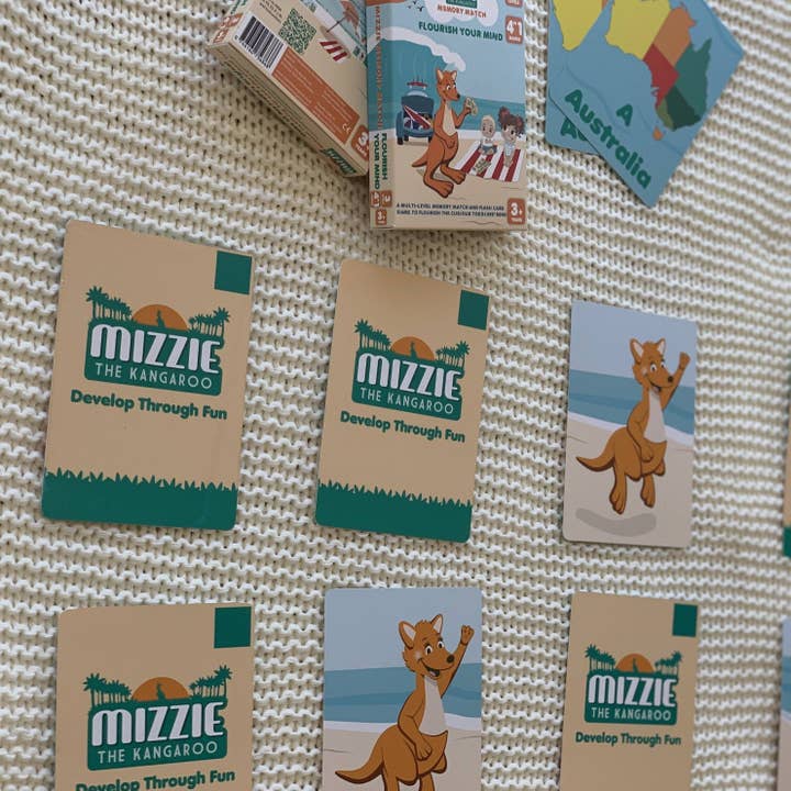 Mizzie The Kangaroo (AUS) - Vendita all'ingrosso Carte didattiche - Bambini e neonati - Set di giochi di carte flash Mizzie Memory Match 4 in 1, confezione da 103