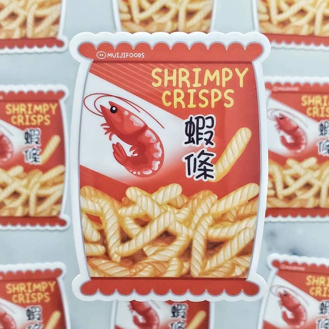Shrimpy Crisps Vinyl Sticker | Asian snacks food cute decal for wholesale by Muijistudio
