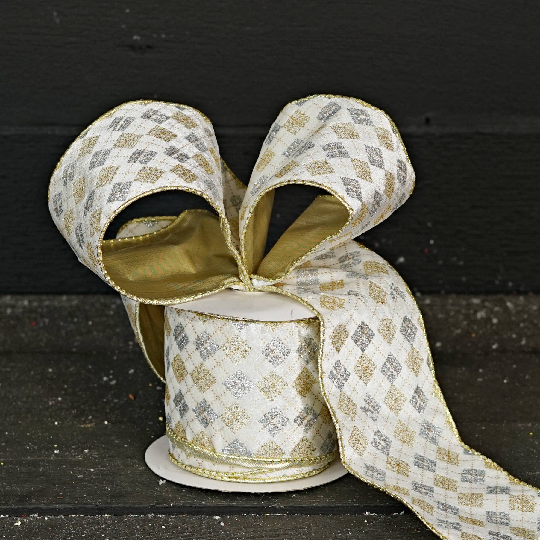 Holiday Depot Inc. - Wholesale Ribbon - Gift Wrapping - 57R0966 - 4inWx10Yard Wired Ribbon-Gold Silver White Velvet6