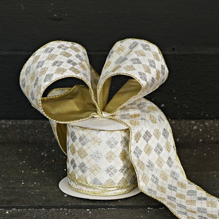 Holiday Depot Inc. - Wholesale Ribbon - Gift Wrapping - 57R0966 - 4inWx10Yard Wired Ribbon-Gold Silver White Velvet6