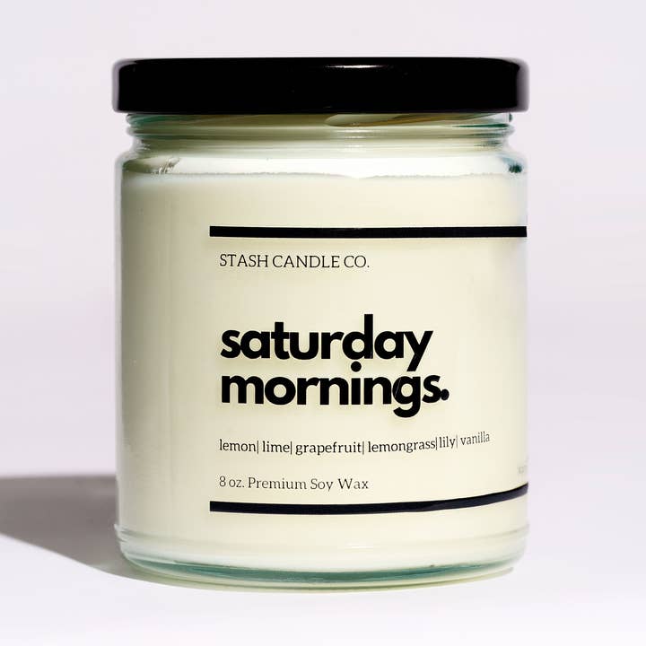 Saturday Mornings Candle, 8oz Lemon Lime Grapefruit Vanilla for wholesale by Stash Candle Co.