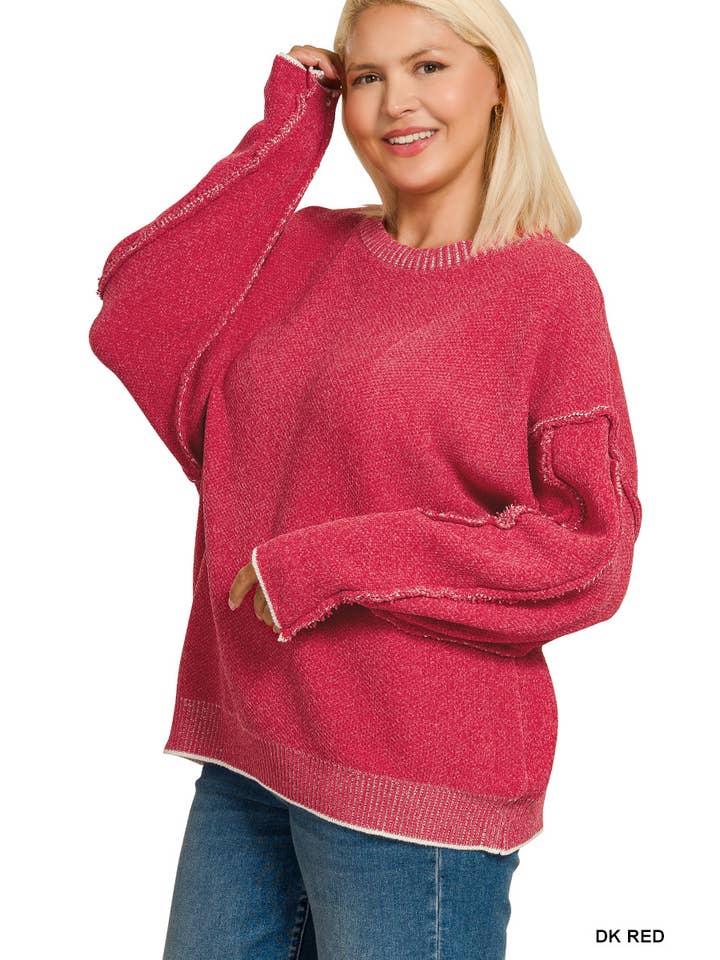 Vanilla Monkey - Wholesale Knit Sweater - Women's - Plus Exposed Seam Round Neck Sweater2