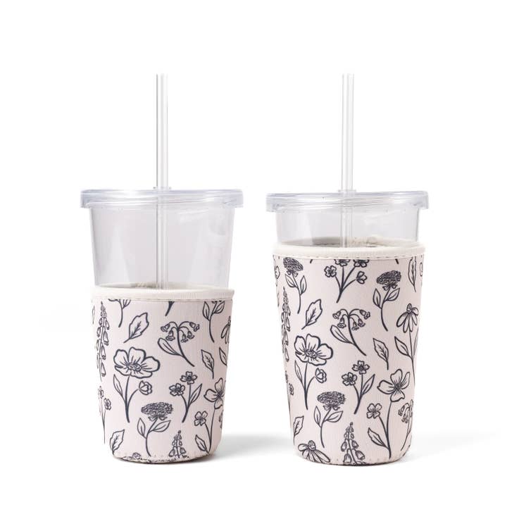 Manchette à boisson florale pressée, manchon pour café glacé, couverture de boisson pour la vente par Elyse Breanne Design
