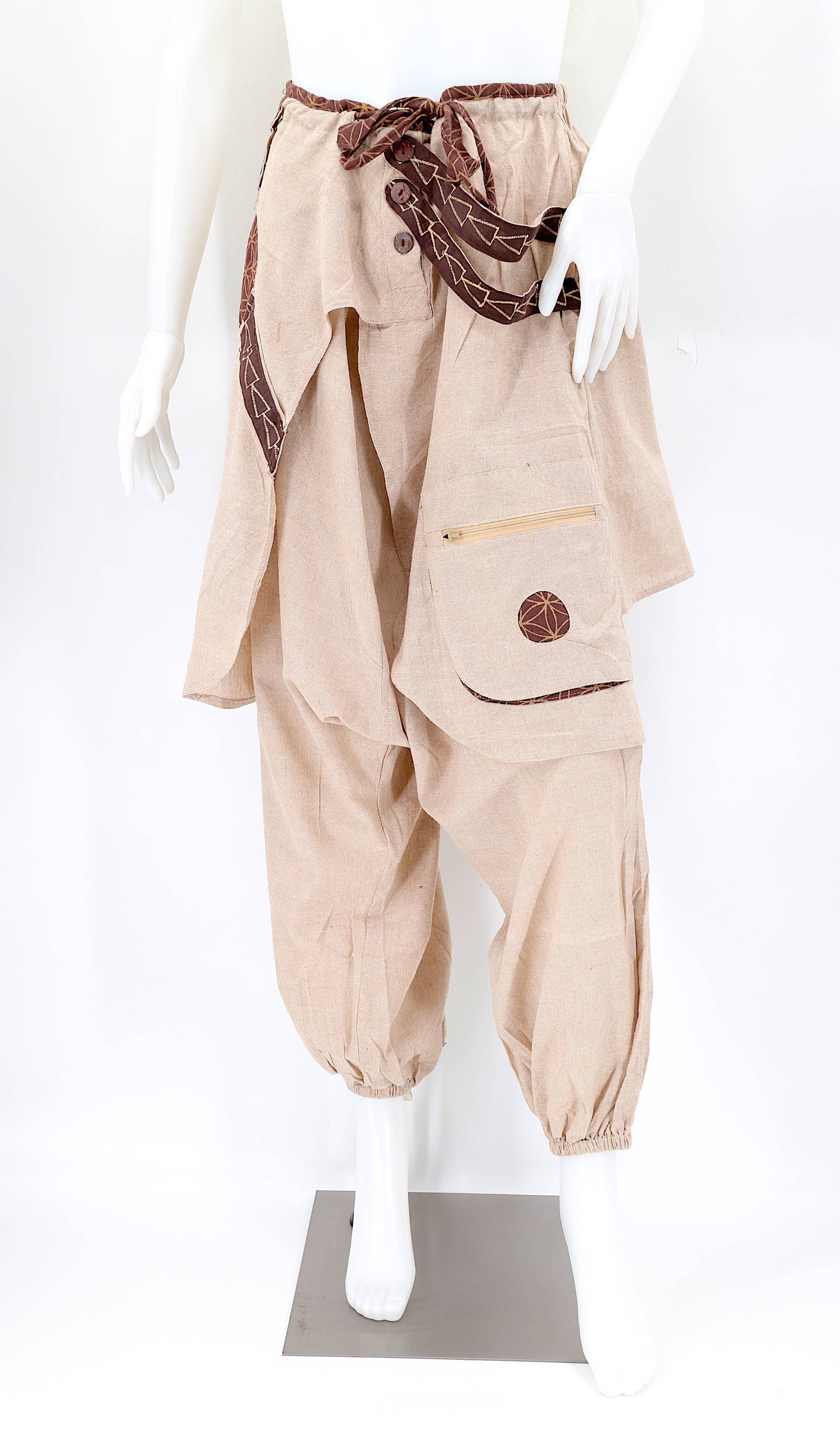 Himalaya Handmade – wholesale Byxor - Dam – Handgjorda bohemiska hippie haremsbyxor i bomull med blekt färgmönster Flower of Life2