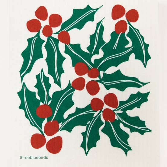 Three Bluebirds Swedish Dishcloths - Wholesale Dishcloth - Holly Swedish Dishcloth0