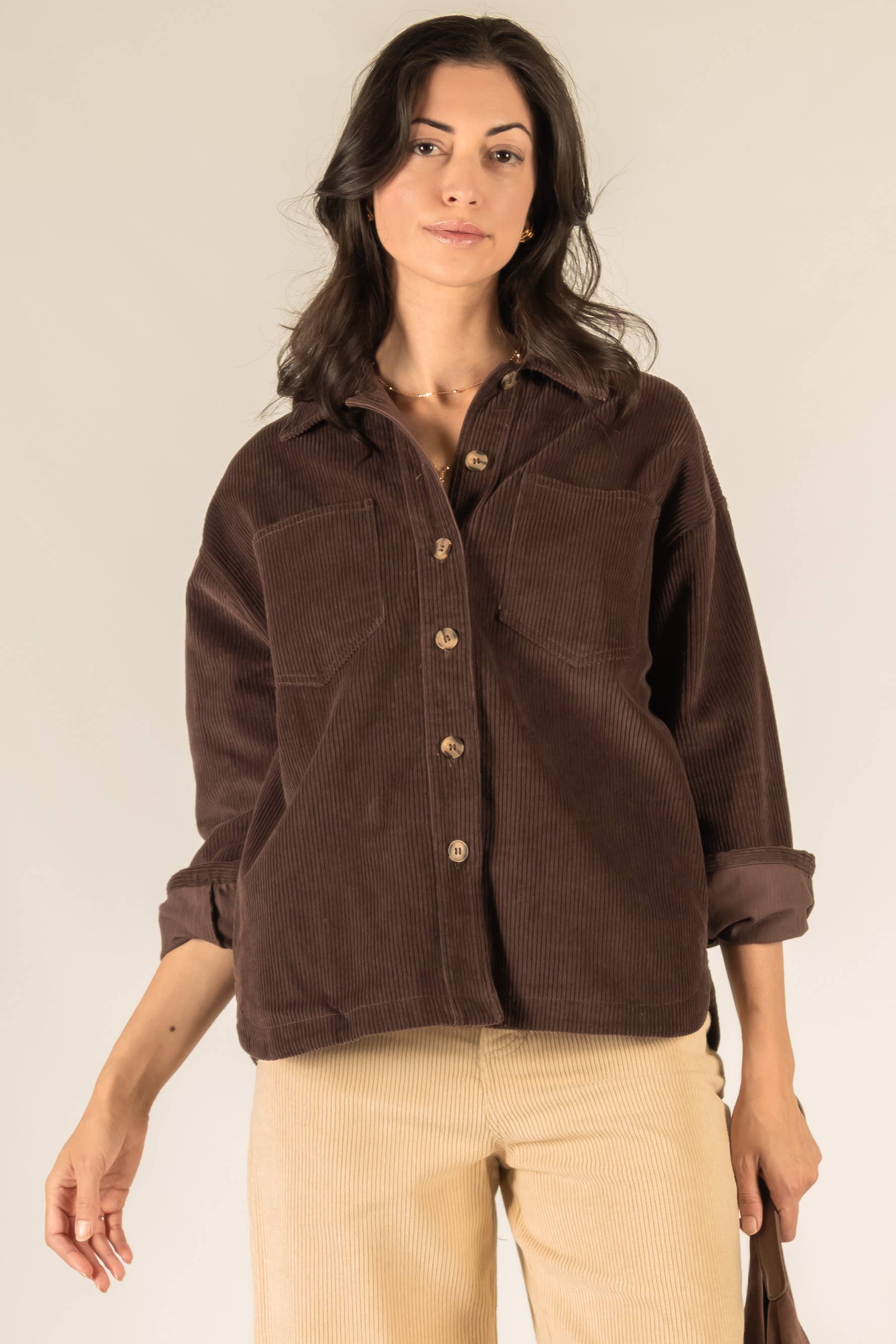 Before You Collection - Vente Chemise à col boutonné – femme - Chemise boutonnée en velours côtelé6