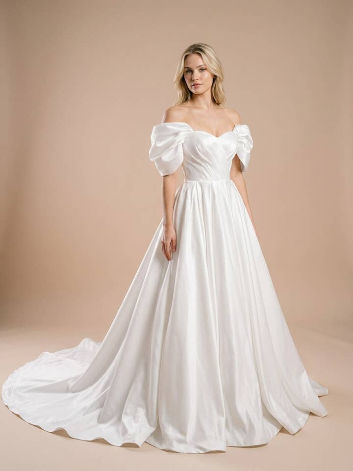 Vestido Minimalista de Cetim Ombro a Ombro com Modéstia Refinada por atacado de MB Blissful Gown