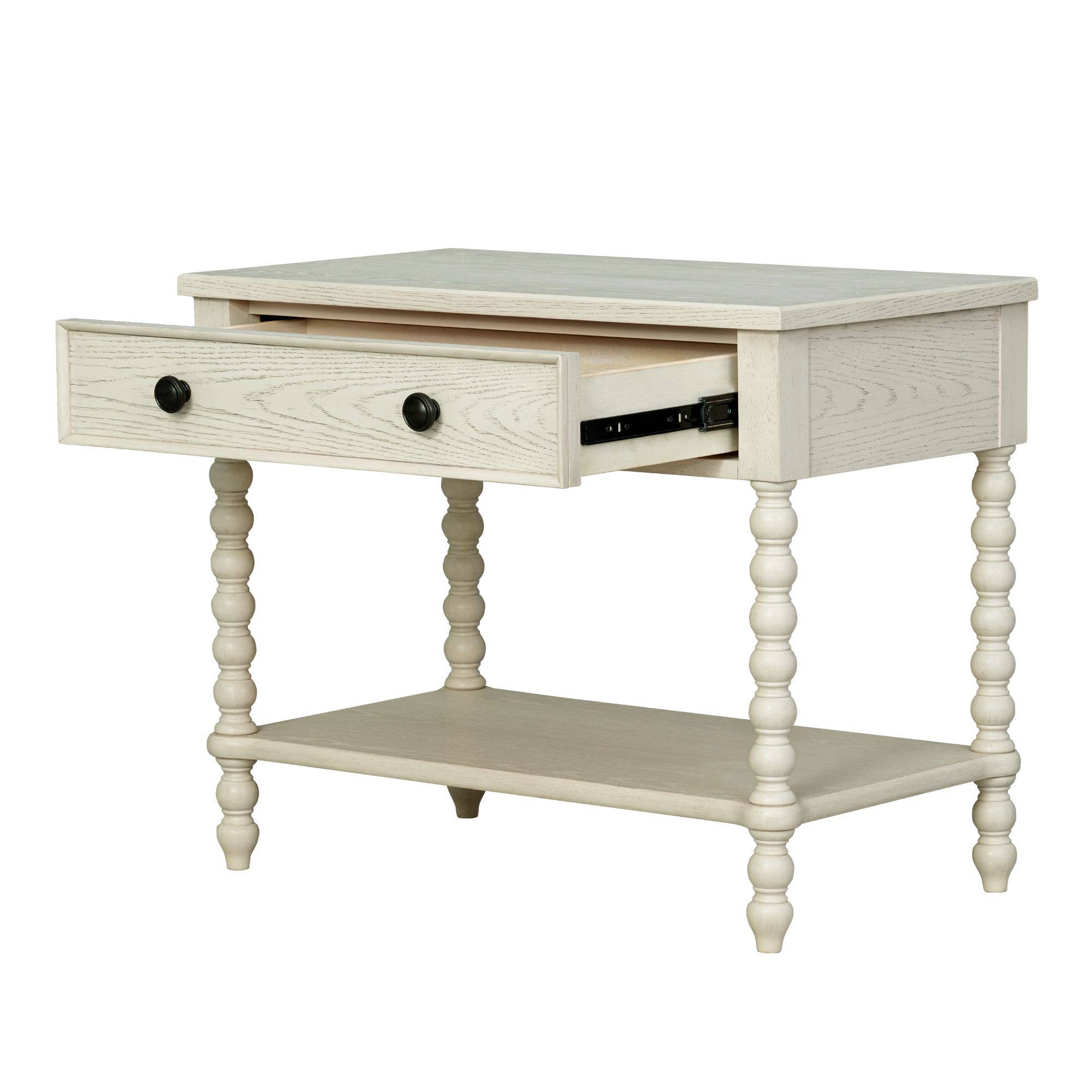 Olliix - Wholesale Side Table - 26"H Large Turned Wood Spindle Nightstand, Antique Cream7
