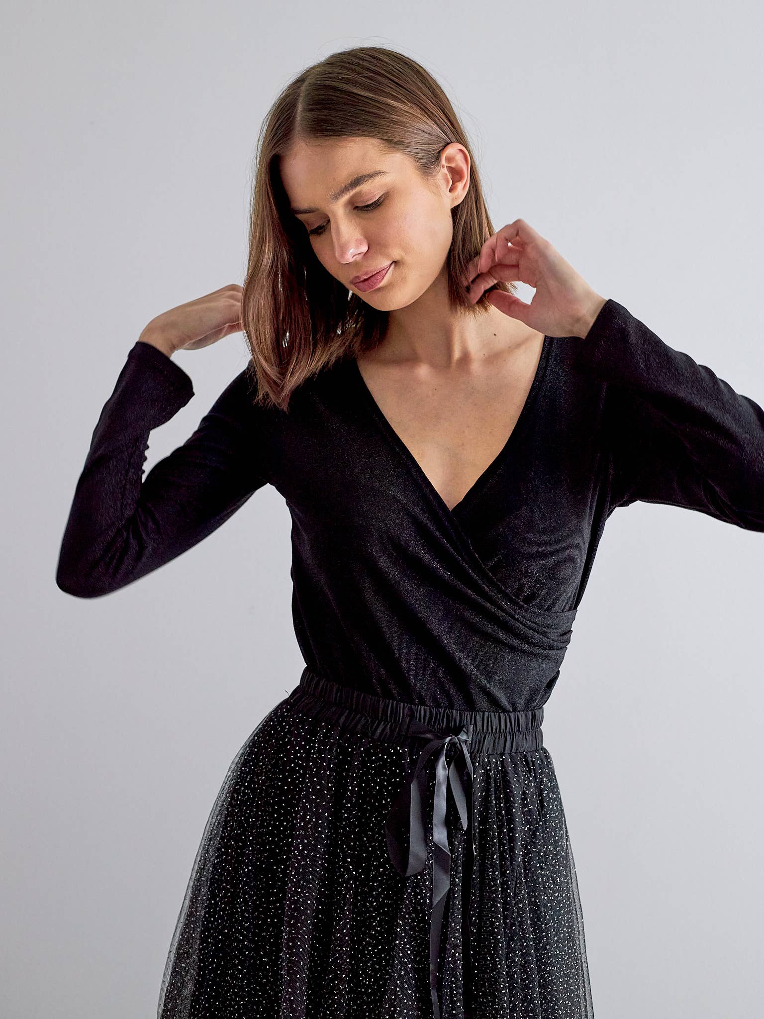 CHOKLATE PARIS – Engroshandel Bluse - Dame – Skinnende lurex slå-om top - CK081071