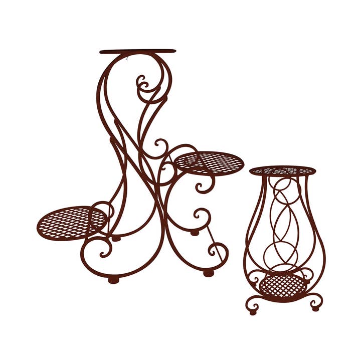 RCS Gifts - Wholesale Plant Pot Stand - Rustic Wrought Iron Tiered Plant Stand Set