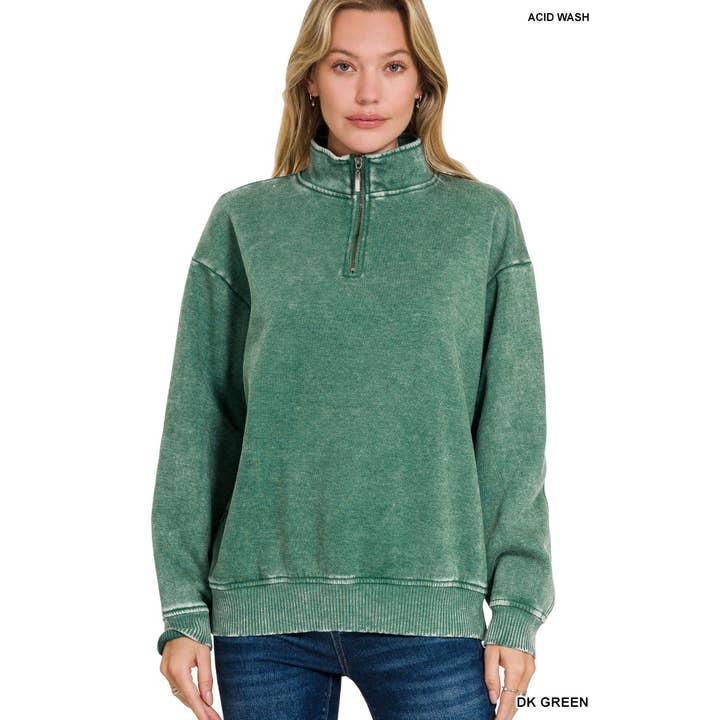 Acid wash fleece half zip pullover for wholesale by Apolline