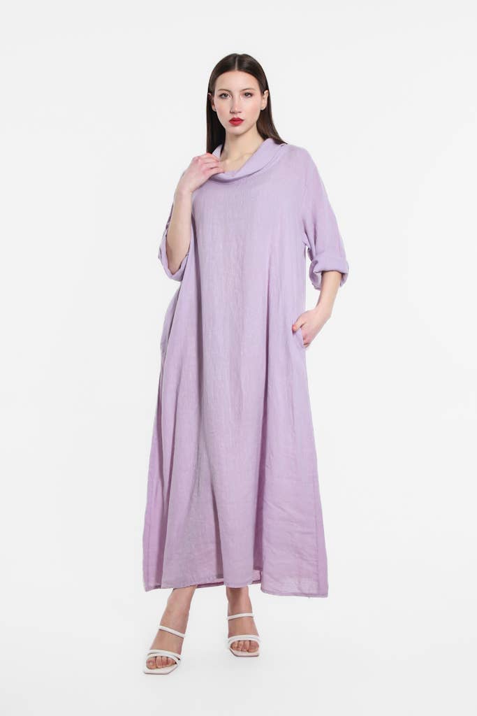 TINA Stephens Italy/Tees By Tina – wholesale Dress – Women's – Mara Cowl Neck Linen Maxi Dress (DQ103)11