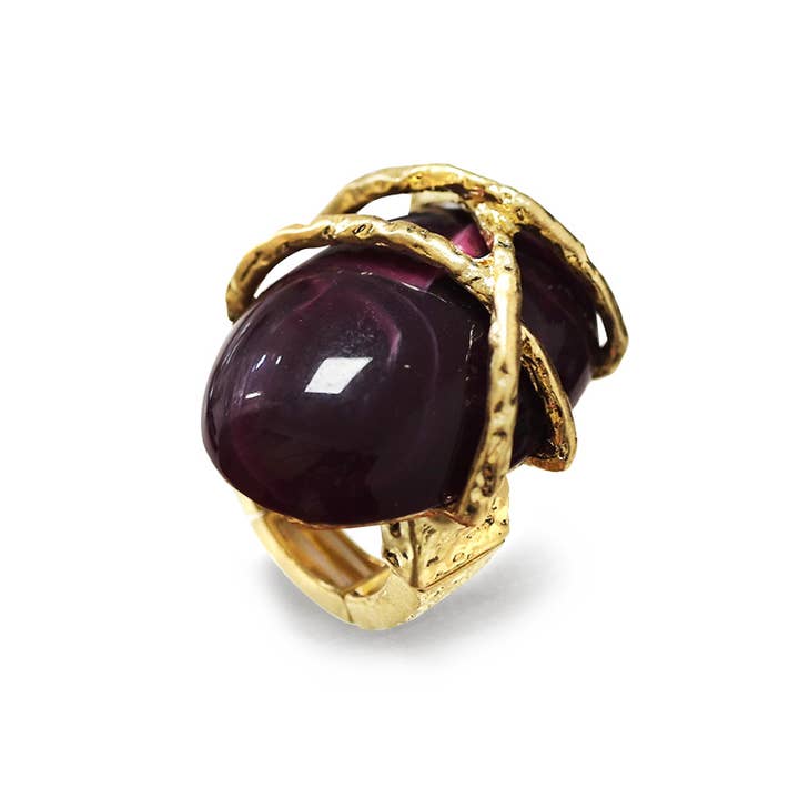 AMORINO SRL - Wholesale Single Stone/Solitaire Ring - LARGE ELASTIC RING WITH OVAL RESIN STONE - NY2488B8902