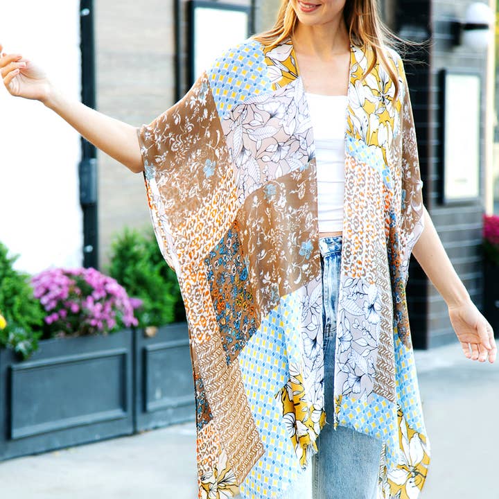 Fashion City - Wholesale Kimono - Women's - Mixed Floral Print Summer Kimono Cover-Up6
