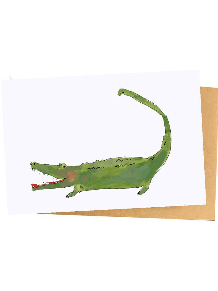 Illustrated alligator notecard with mint green envelope for wholesale by ELIZABETH GRAEBER art + illustration