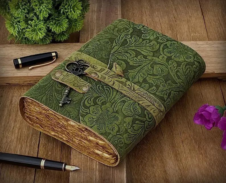 Jay mataji Handicrafts - Wholesale Journal/Diary - Green Leather Journal - Antique Handmade Deckle Edge Vintage1