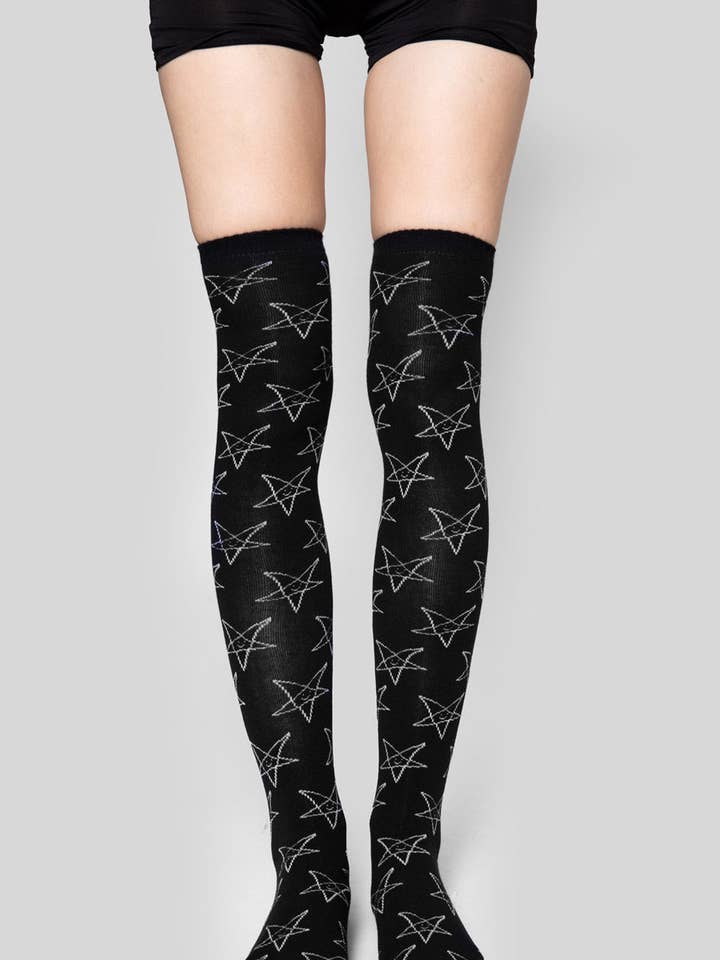 Satan Loves You Thigh High Socks for wholesale by Long Clothing