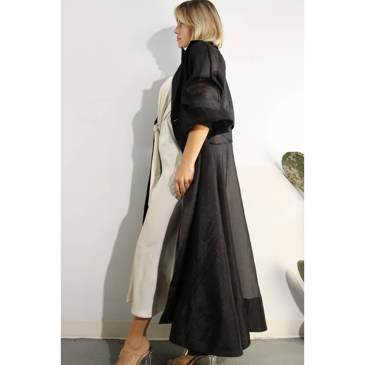 BLACK METALLIC ORGANZA TRENCH COAT for wholesale on Faire10